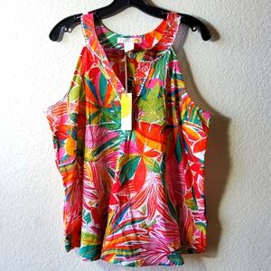 C&C California New Orange Blouse Sleeve Floral Top Size M